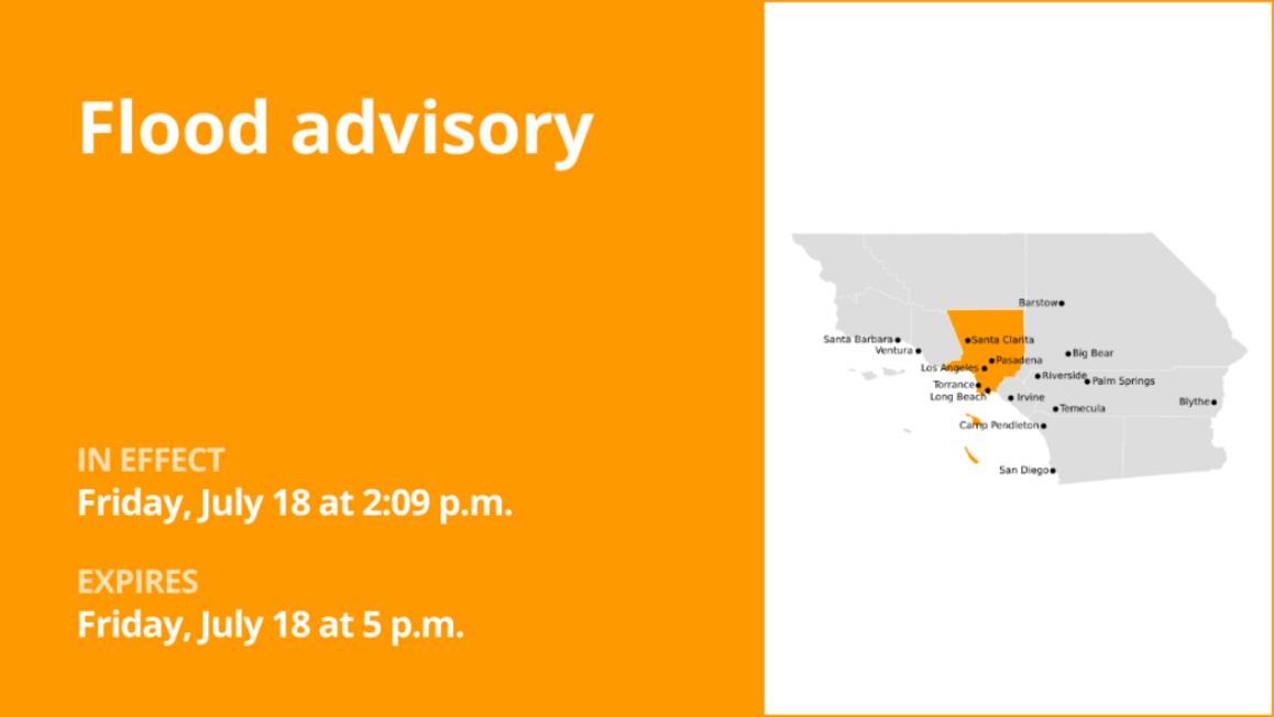 Los Angeles County under a flood advisory early Friday evening caused by excessive rain