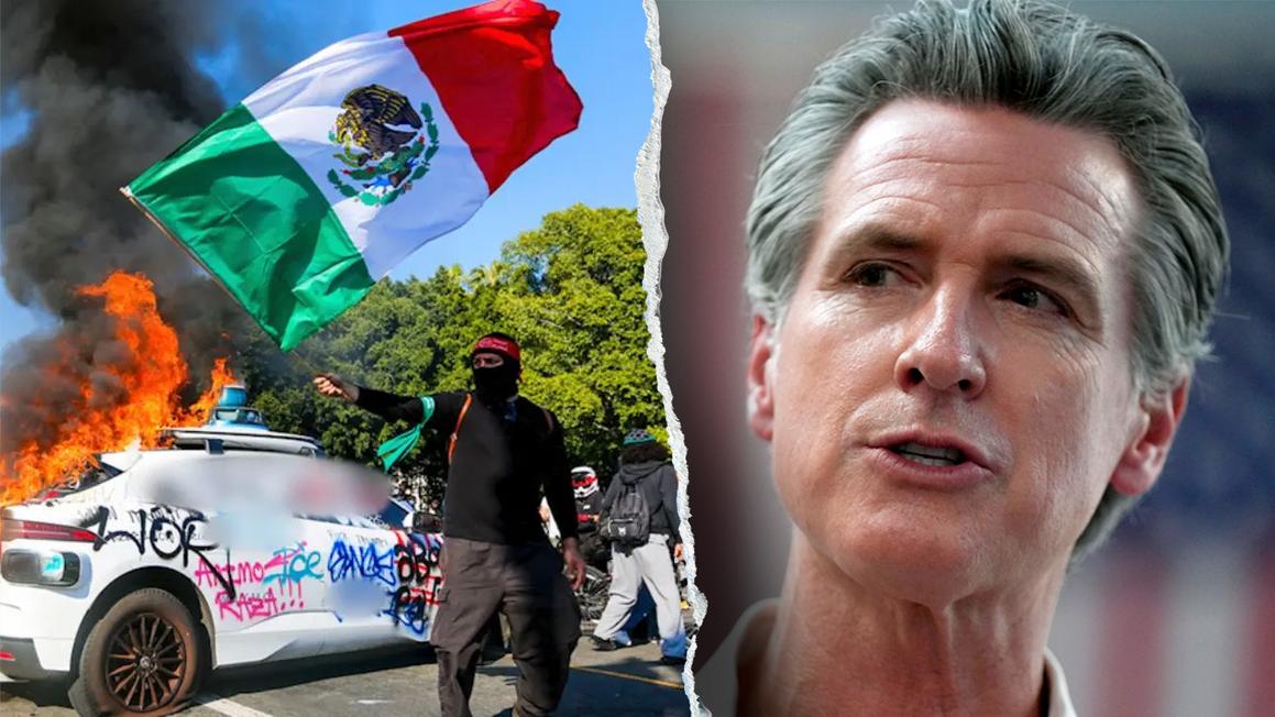 la rioter mexican flag newsom