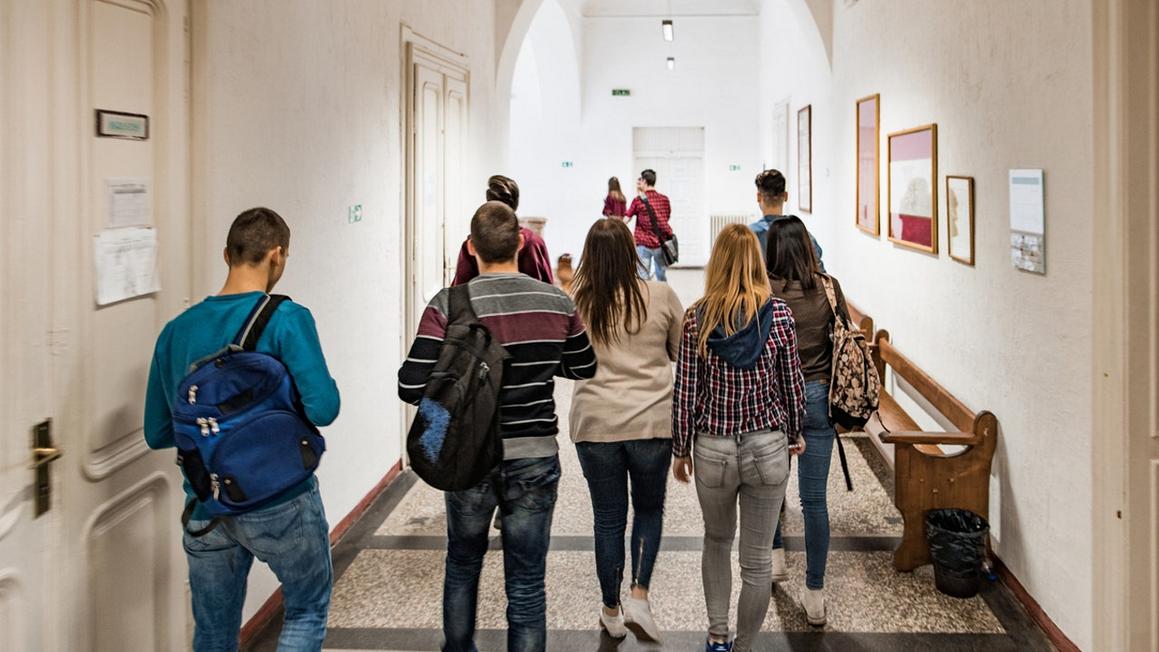 students in hallway
