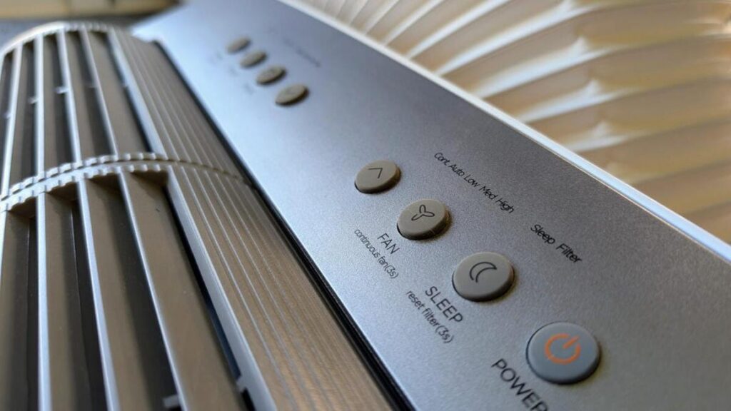 midea duo portable ac top of unit with close up of control panel