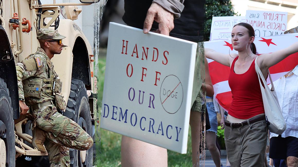 national guard and protesters