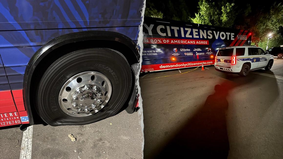 tea party bus vandalized phoenix voter id tour 2025